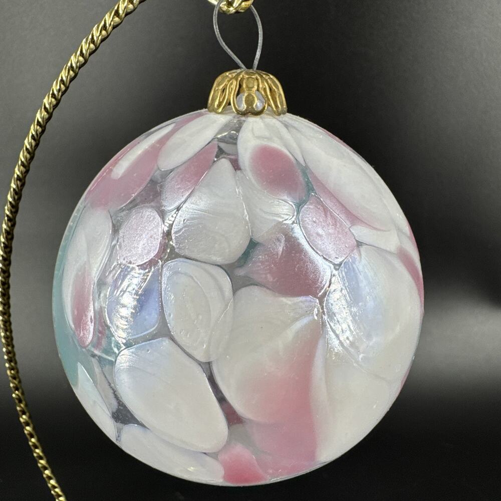 GORGEOUS Blown Glass Ball Ornament Mountain Glass Opaque Pink white